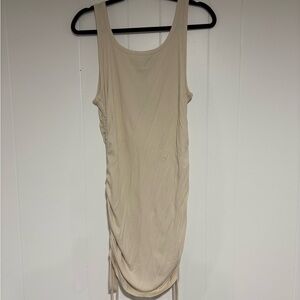 Beige Sleeveless Ruched Dress